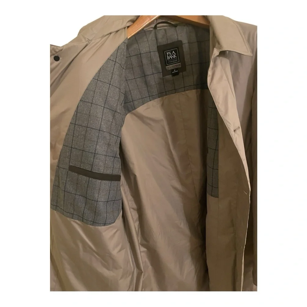 Mens Jos A Bank Travel Tech Collared Overcoat Beige Trench Insulated Coat XL